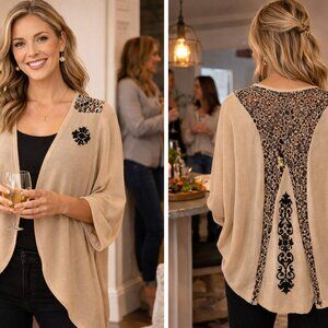 Women's Harley Davidson 3/4 sleeve open sweater with black lace back - sz L/XL